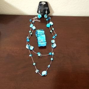 Jewelry set•Earrings •necklace •bracelet aqua blue 💙 teal water color